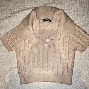 Half button cable knit crop top